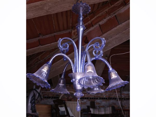Light blue blown glass chandelier