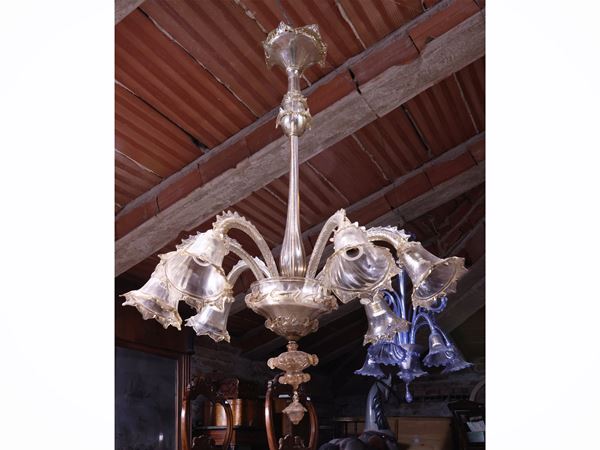 Lampadario in vetro soffiato color ambra