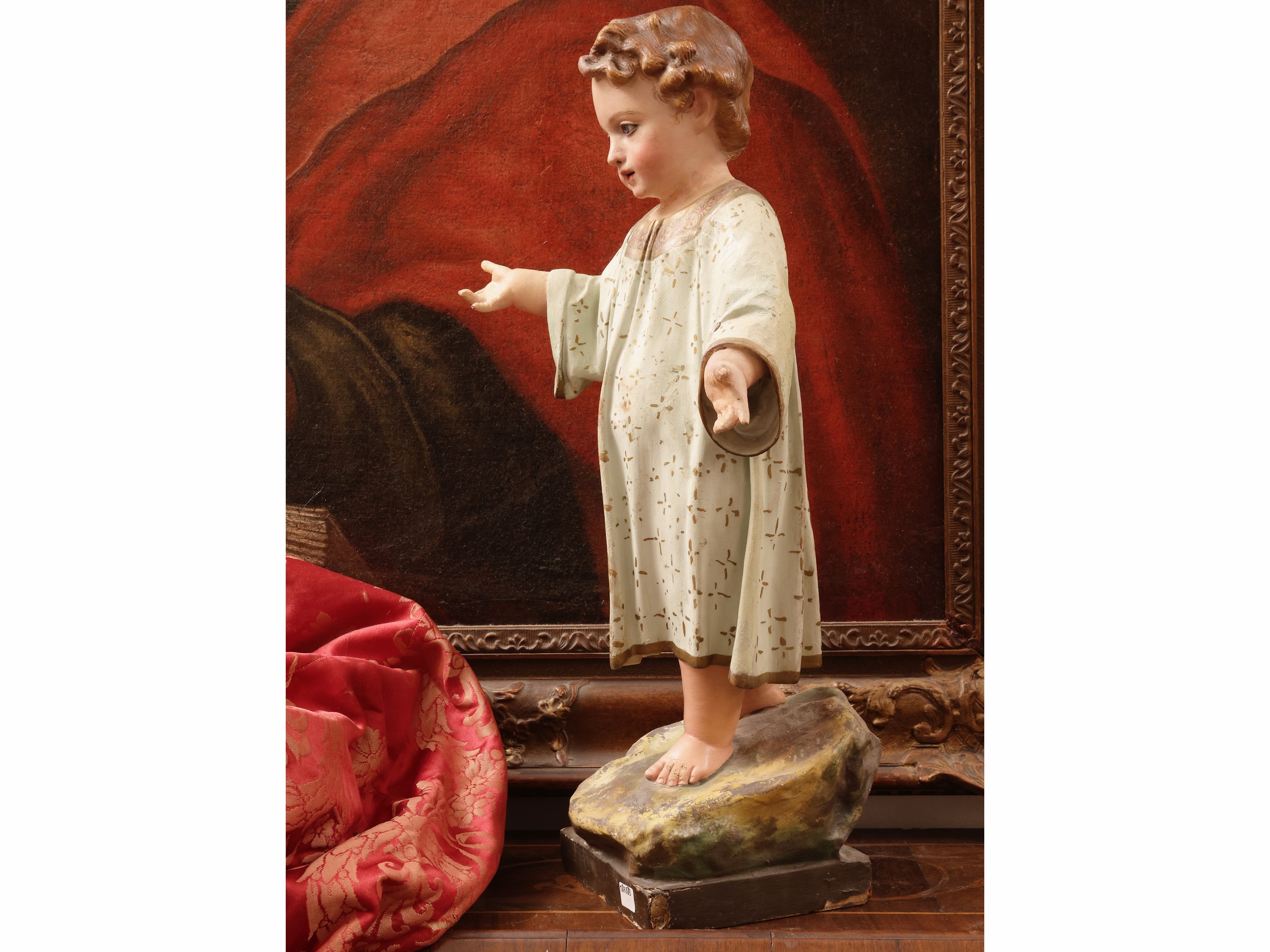 Gesù Bambino, scultura in cartapesta policroma con lumeggiature dorate e occhi in vetro (inizio X...