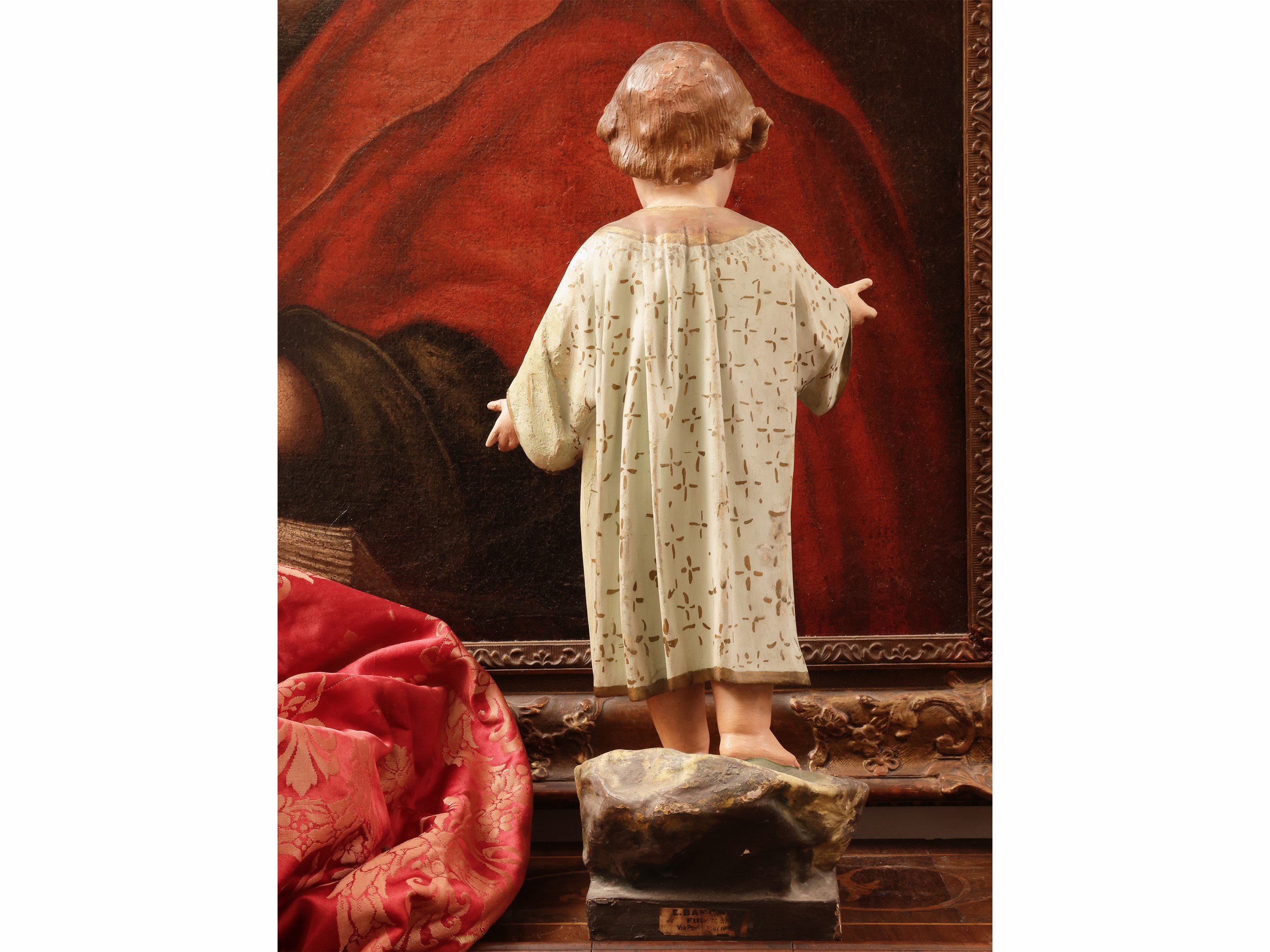 Gesù Bambino, scultura in cartapesta policroma con lumeggiature dorate e occhi in vetro (inizio X...