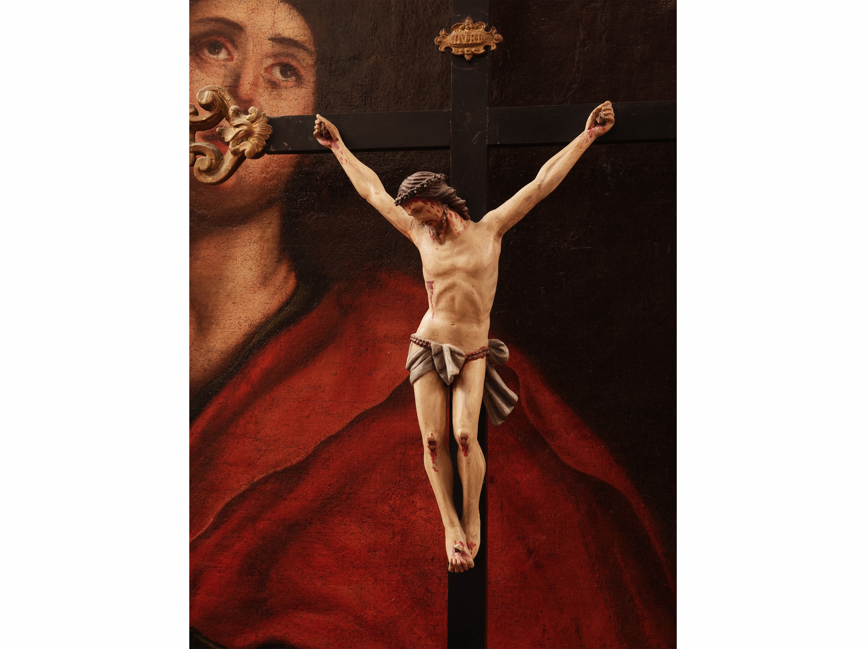 Croce astile, legno ebanizzato laccato e dipinto, XIX secolo
