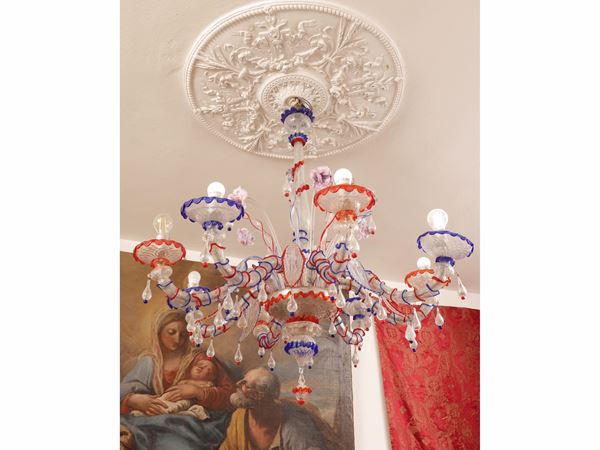 Lampadario in vetro soffiato incolore di Murano