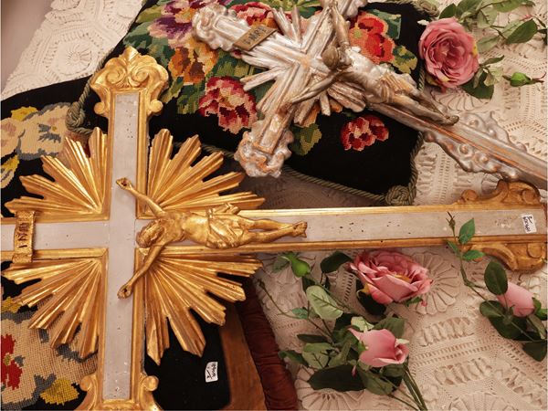 Two carved wooden crucifixes