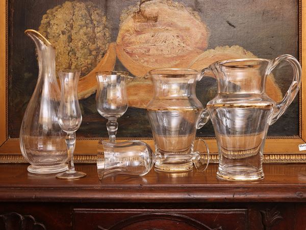 Servizio di calici in vetro con lumeggiature dorate