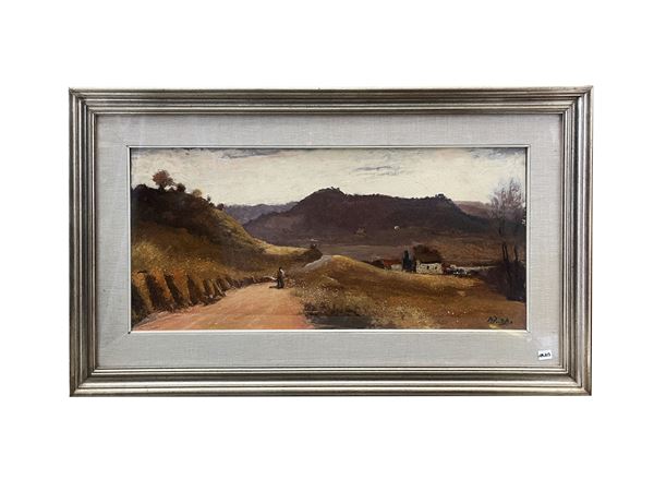 Rutilio Muti : Paesaggio con figure  - Asta Luce di Toscana: Maestri del Novecento - Maison Bibelot - Casa d'Aste Firenze - Milano