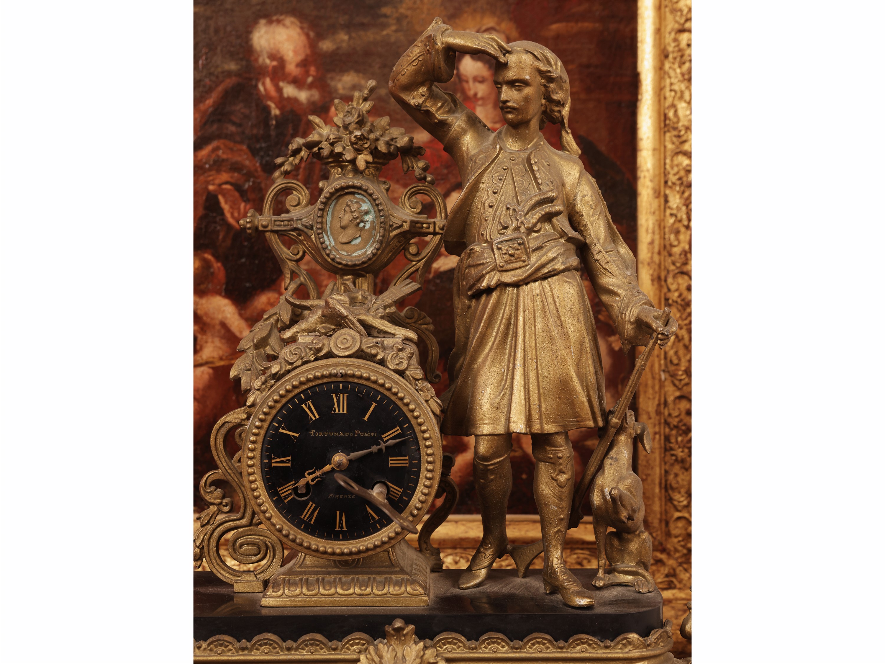 Fortunanto Puliti, Orologio da mensola orientalista in antimonio dorato