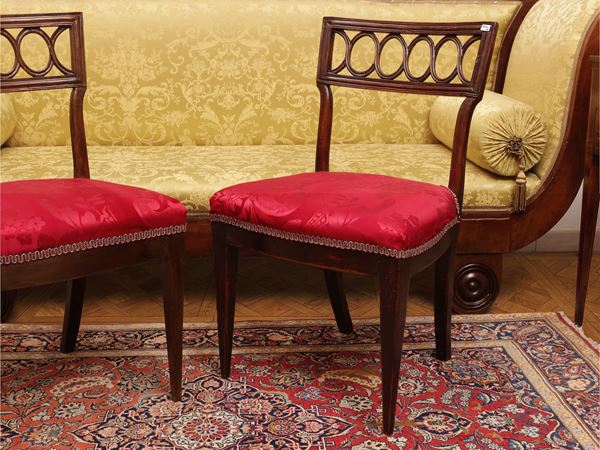 Series of four walnut chairs