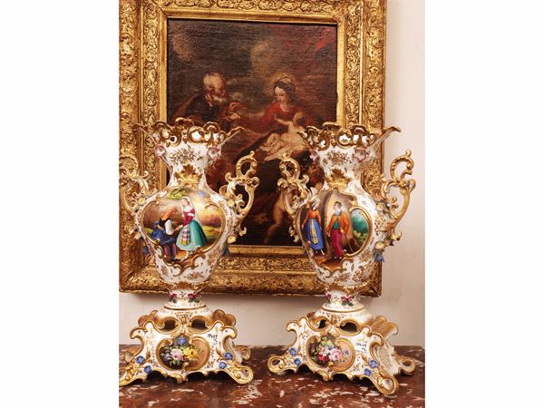 Pair of large porcelain amphora vases