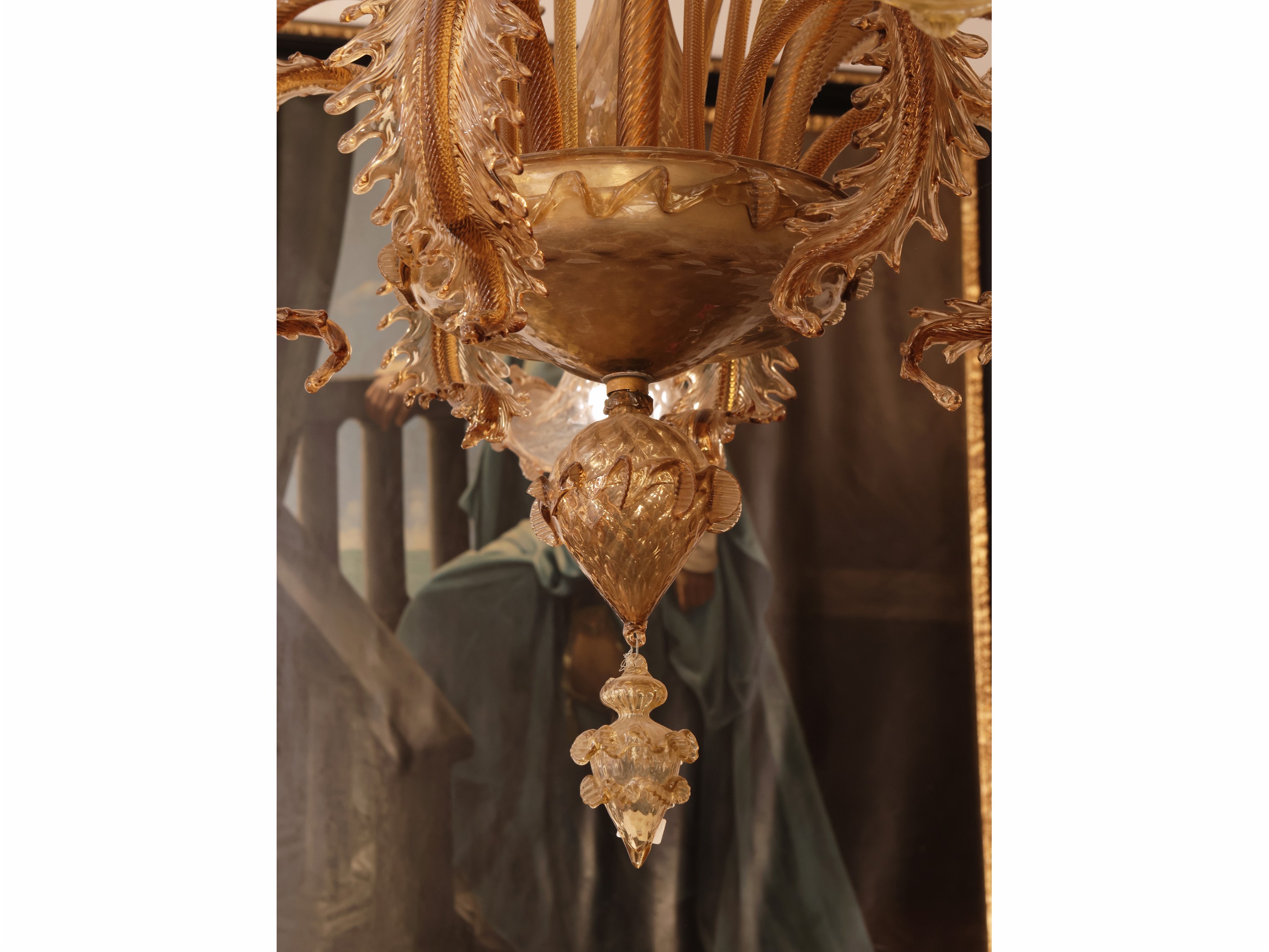 Lampadario in vetro soffiato fumé, Murano, XX secolo