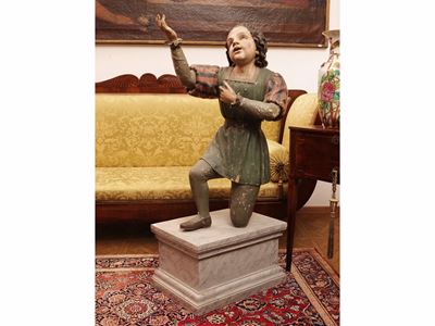 Scultura lignea policroma, Paggio orante,  XIX secolo