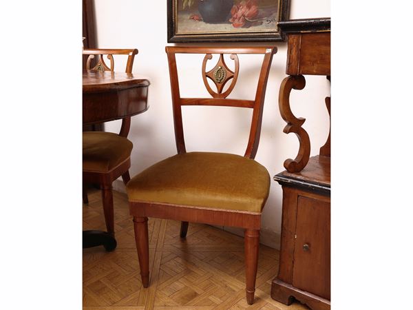 Series of three cherry wood chairs