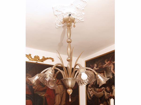 Large chandelier in sand-coloured blown glass