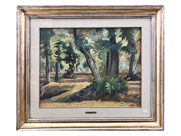 Valentino Ghiglia : Paesaggio boschivo 1949  - Asta Luce di Toscana: Maestri del Novecento - Maison Bibelot - Casa d'Aste Firenze - Milano