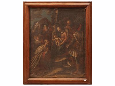 Adorazione dei Magi, olio su tela in cornice
