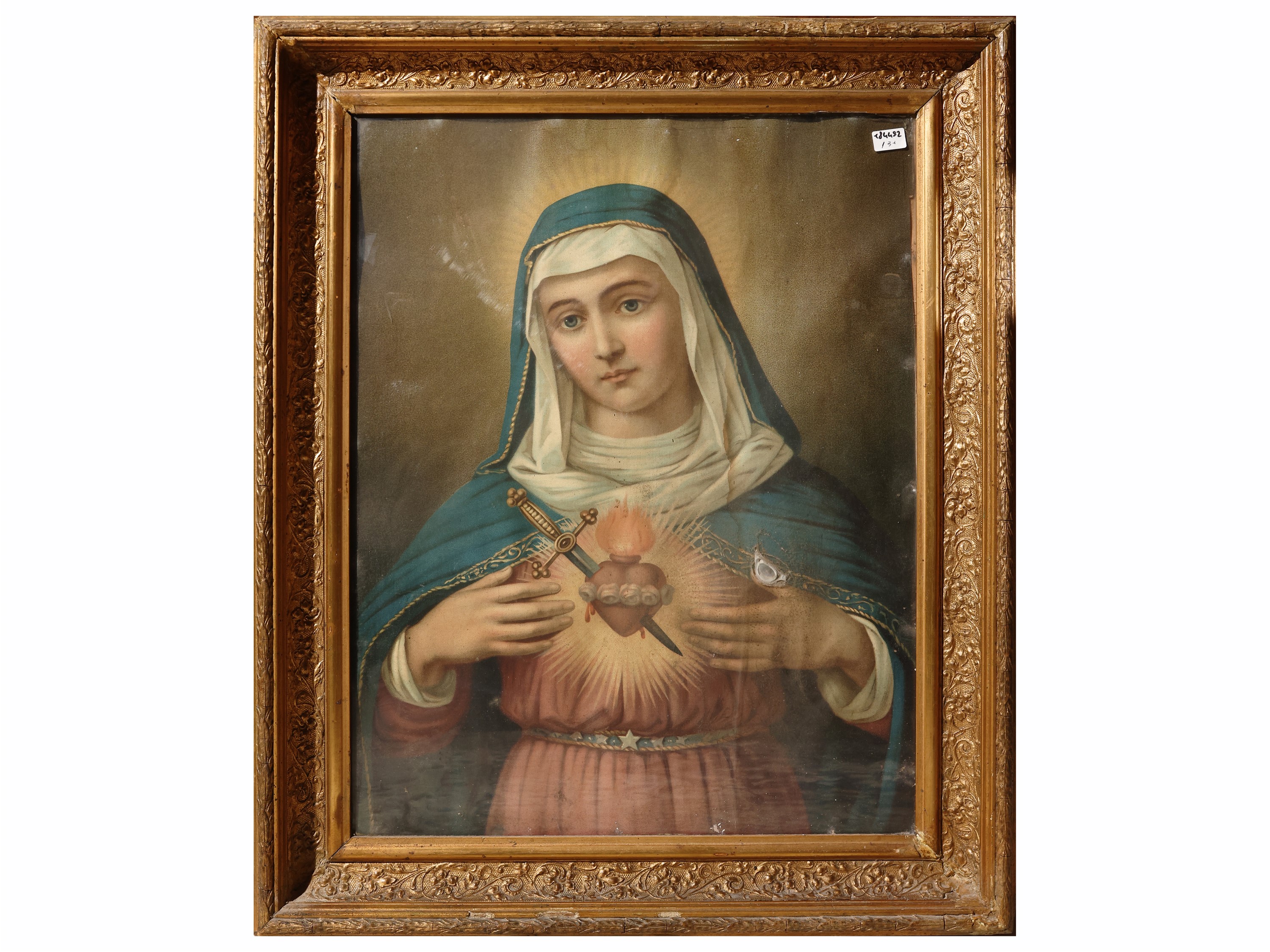 Nostra Signora del Rosario, oleografia policroma in cornice coeva (inizio XX secolo)