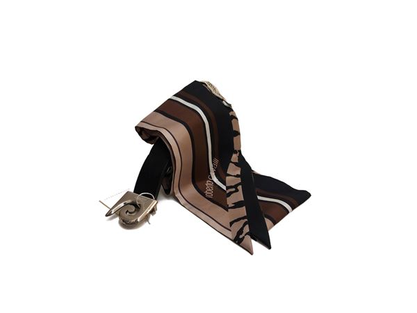 Pierre Cardin/Roberto Cavalli - Cintura in pelle nera e Sciarpina in seta fantasia nera e marrone  - Asta Vintagemania - Maison Bibelot - Casa d'Aste Firenze - Milano