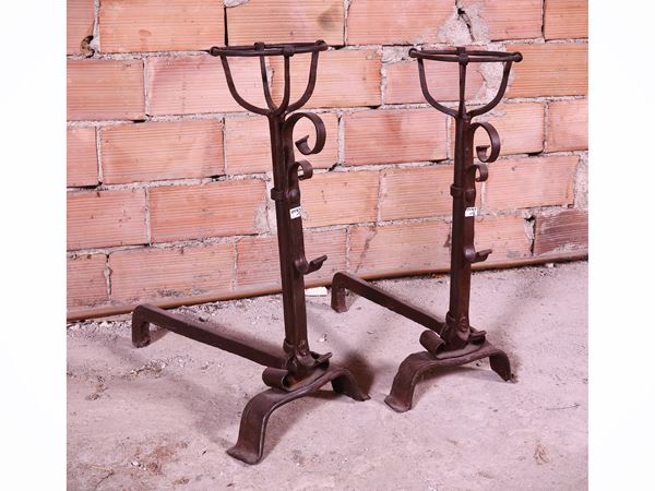 Pair of vintage wrought iron andirons