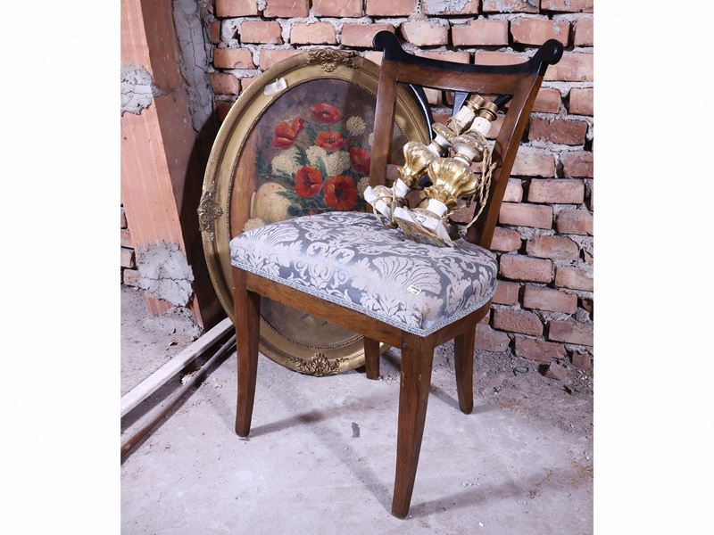 Complementi di arredo d’epoca, dipinto floreale ad olio su tela in ovale