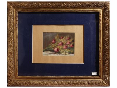 Dipinti a soggetto di natura morta, tre opere, olio su tela (e tecnica su carta/cartoncino), in c...