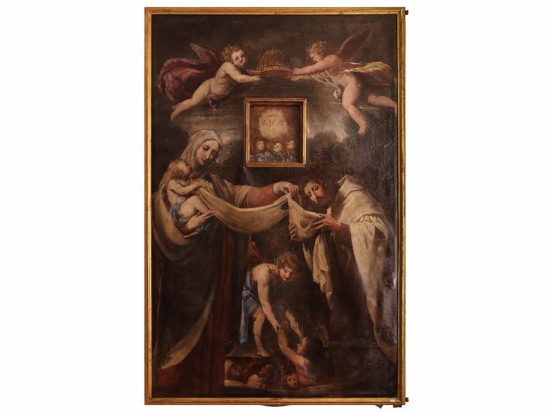 Scuola Dell'italia Centrale del XVII Secolo - Allegoria religiosa, olio su tela applicata a tavol...