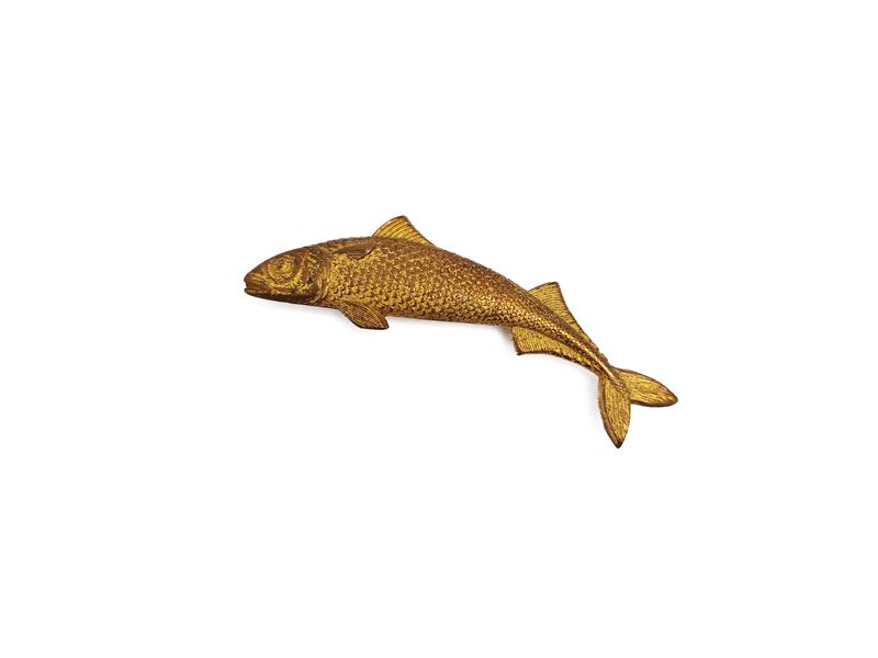 Spilla animalier in metallo dorato, forma di pesce