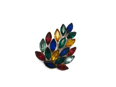 Spilla d'epoca in stagno con strass multicolor, Anni Cinquanta