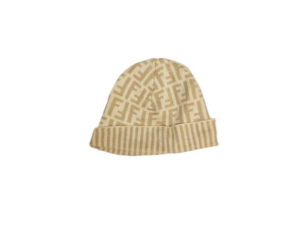 Fendi - Cappello in lana beige con loghi
