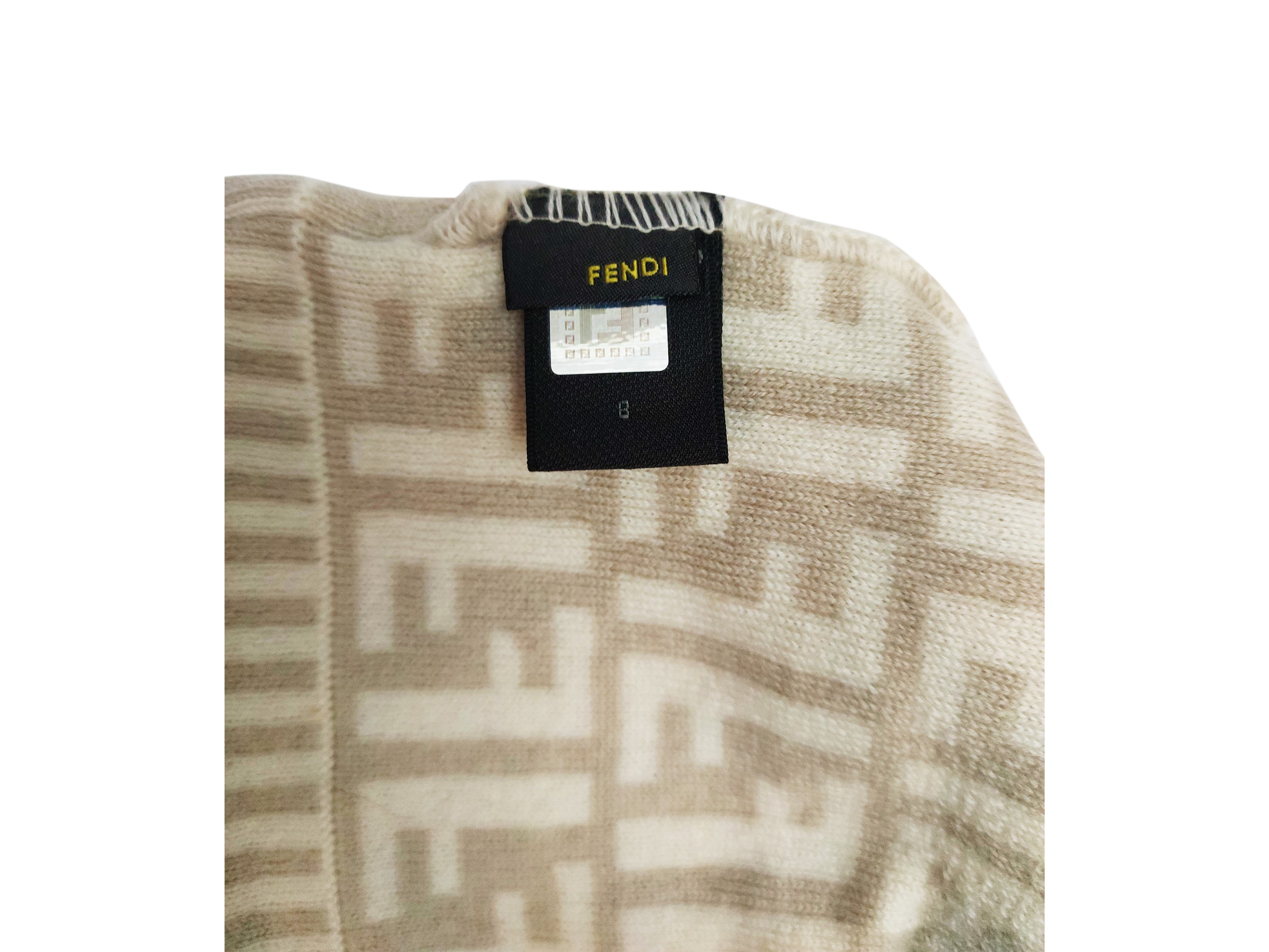 Fendi, Cappello in lana beige con loghi