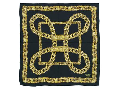 Moschino, Foulard in seta con motivo di catene su fondo nero