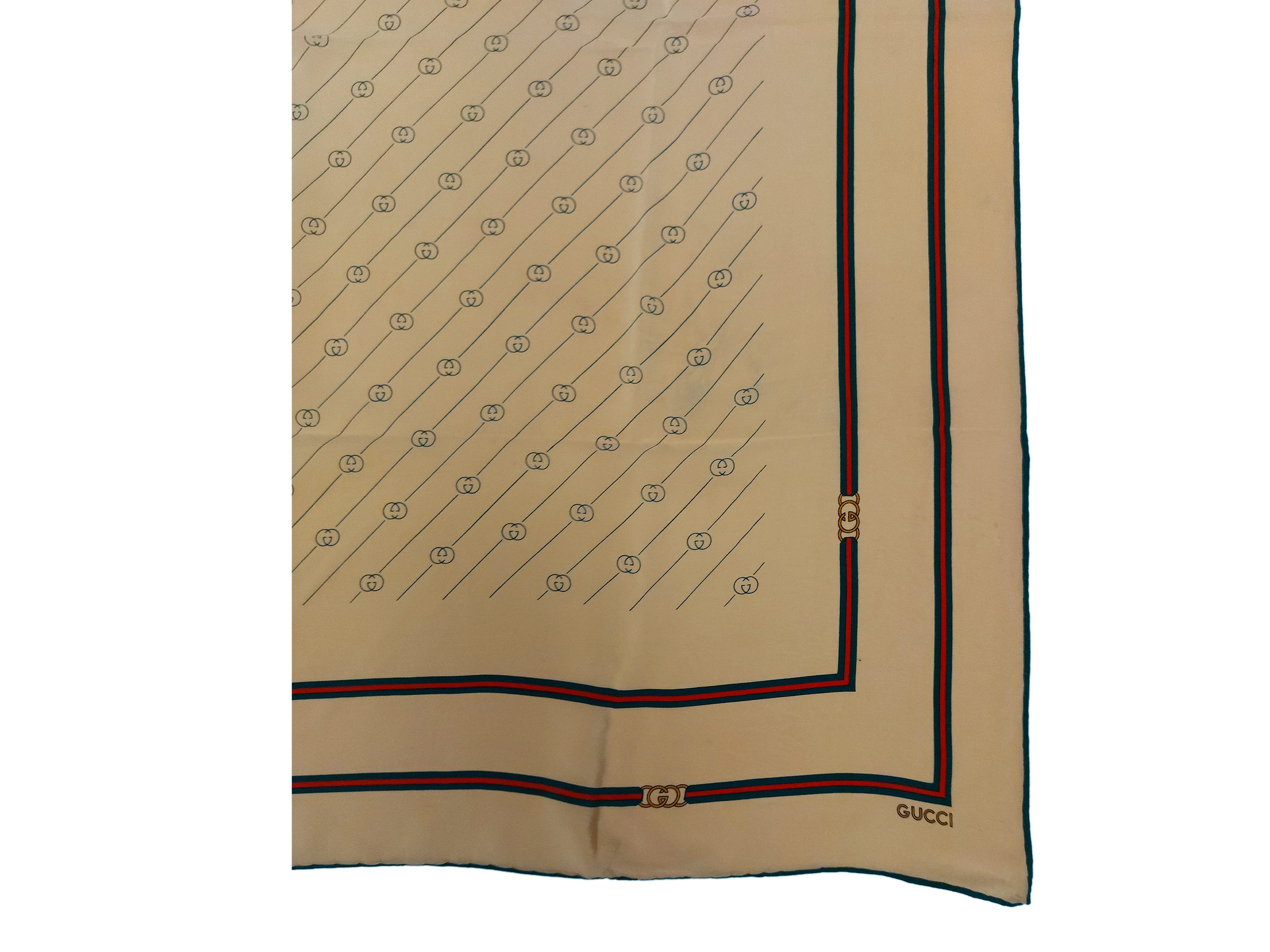 Gucci, Foulard in seta beige con loghi, 85x90 cm