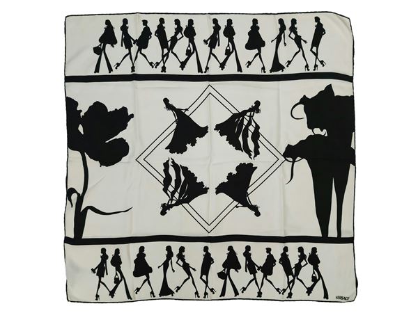 Versace - Black and white silk scarf