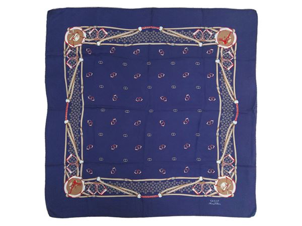 Gucci - Foulard in seta blu  - Asta Vintagemania - Maison Bibelot - Casa d'Aste Firenze - Milano