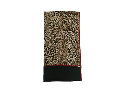 Roberto Cavalli, Stola in seta animalier con finiture rosse e retro nero