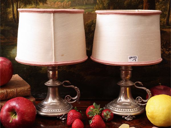 Pair of small silver table lamps