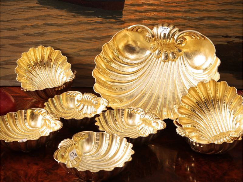 Set da antipasti in argento vermeil, Missaglia Venezia