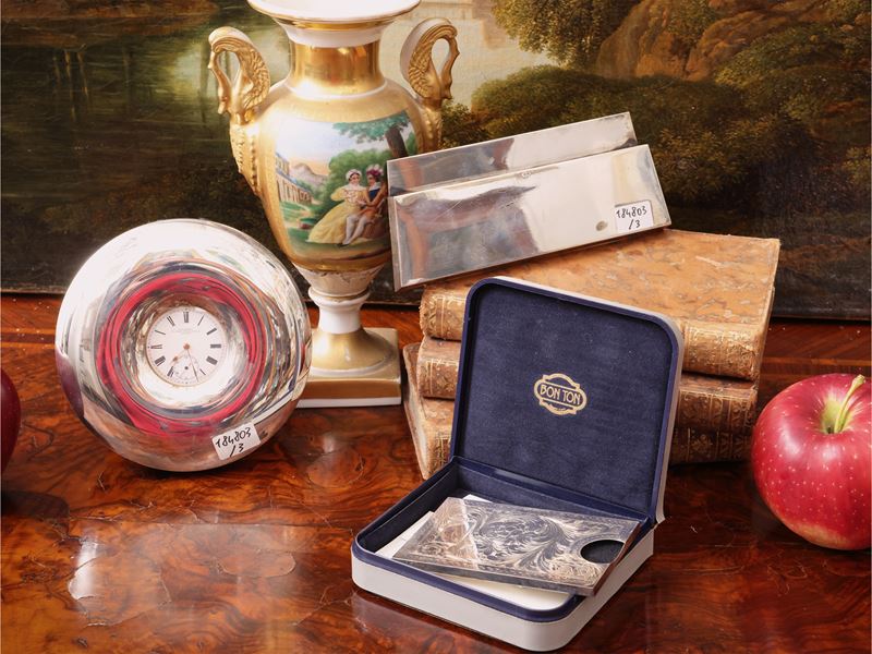 Argenteria da scrivania in argento sterling 925, accessori portacarte e portabiglietti da visita ...