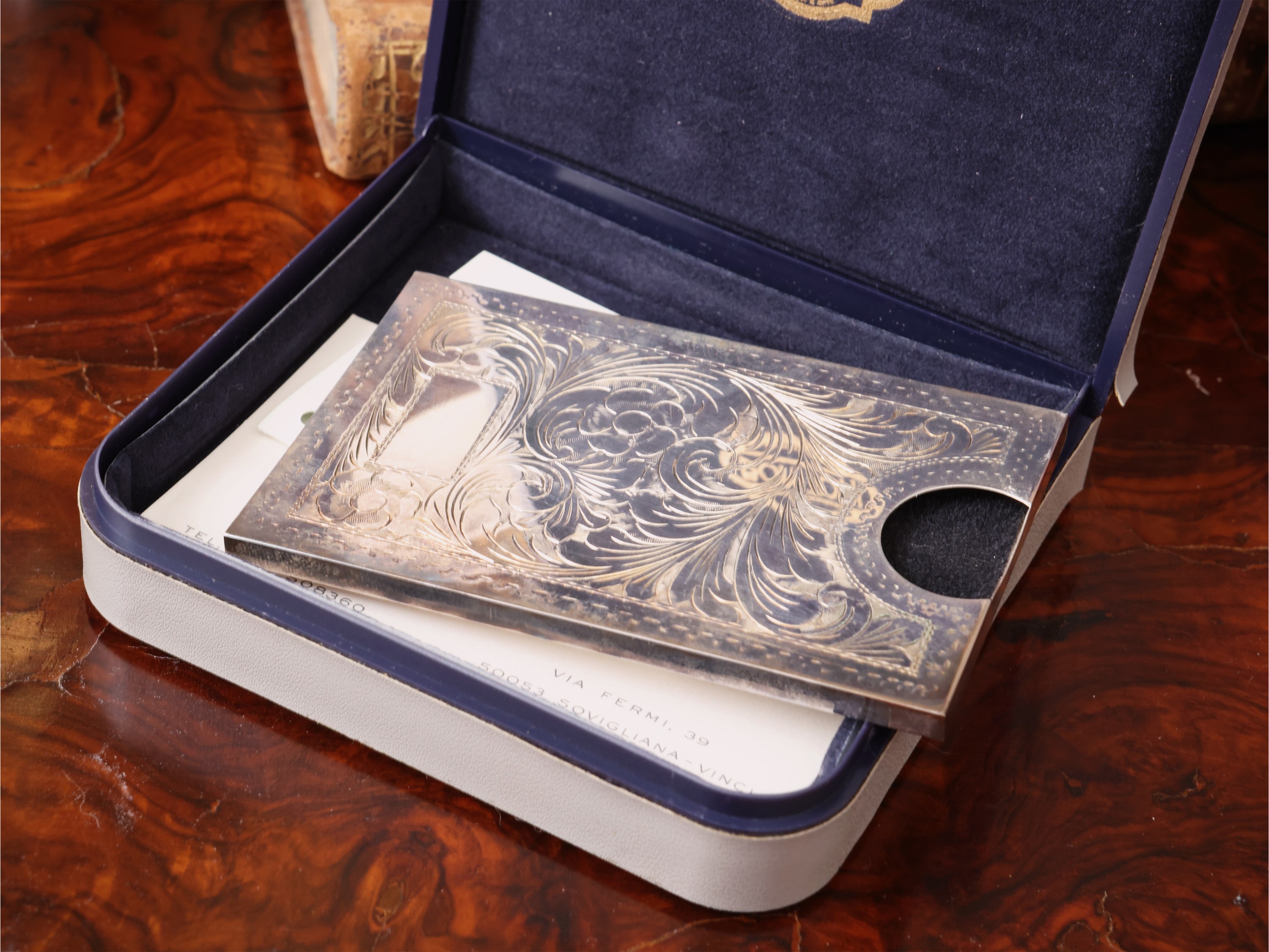 Argenteria da scrivania in argento sterling 925, accessori portacarte e portabiglietti da visita ...