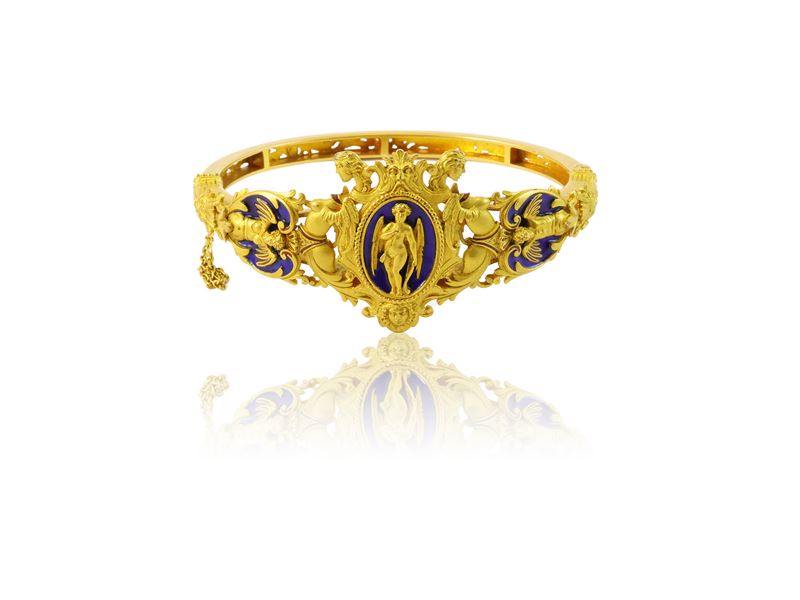 Bottega dei Farnesi, bracciale a cerchio rigido in oro giallo e smalto