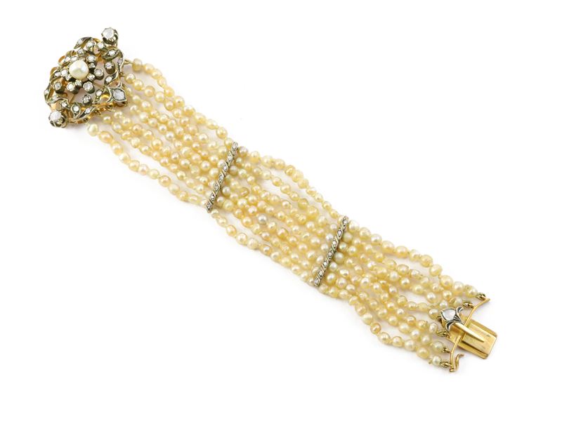 Bracciale in argento, oro a basso titolo e perle