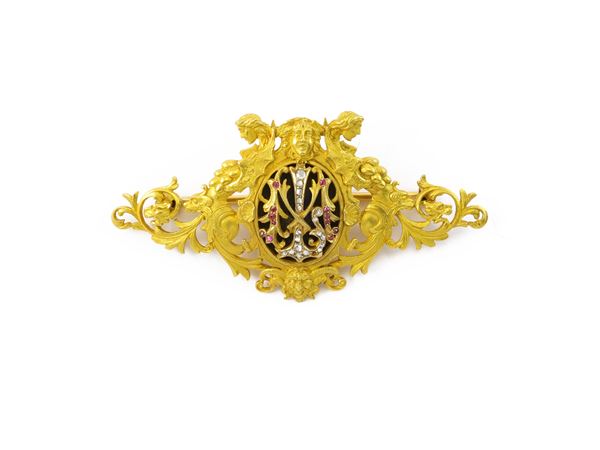 Bottega dei Farnesi, spilla in oro giallo e smalti