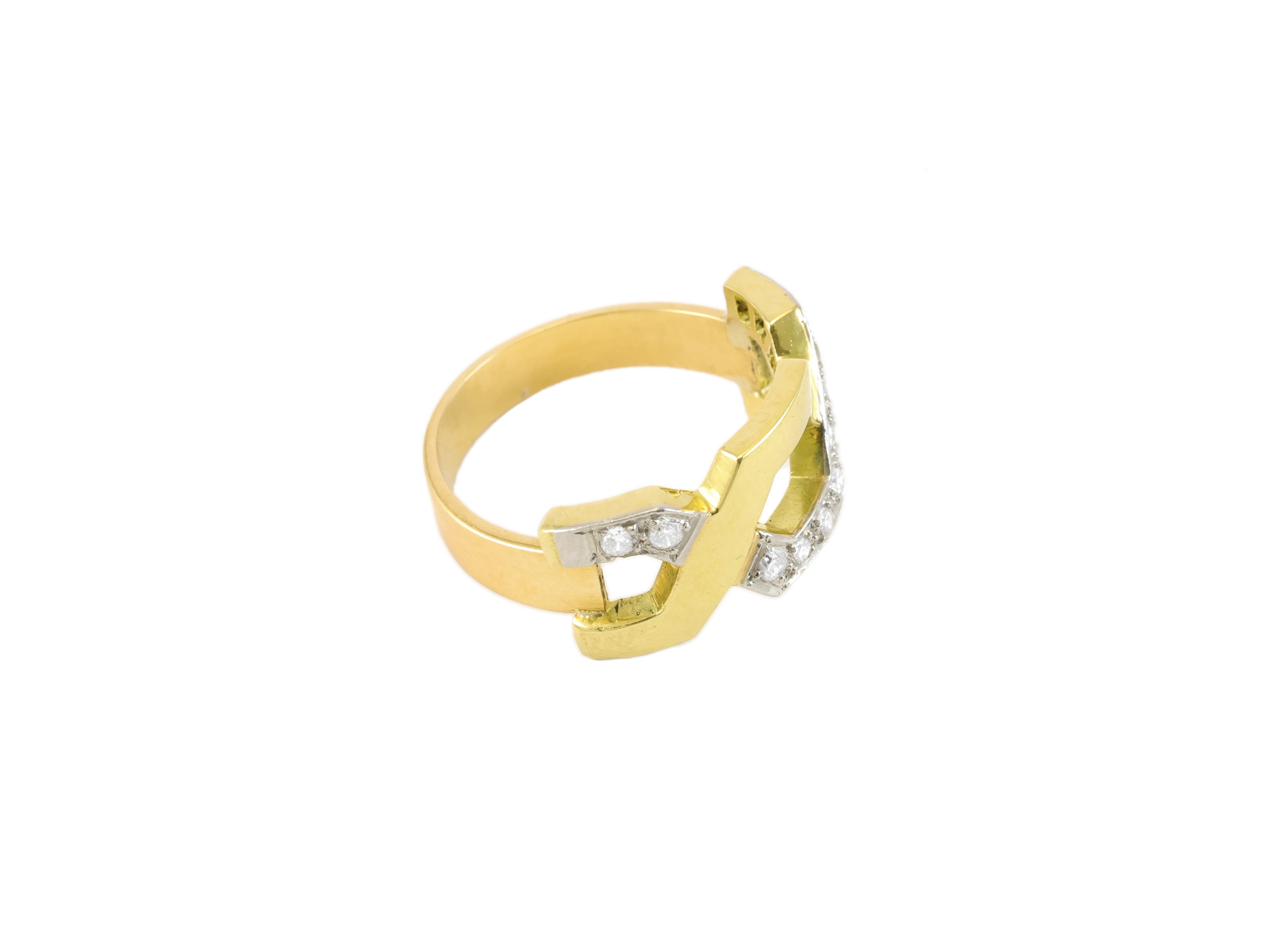 Anello in oro giallo, oro bianco e diamanti