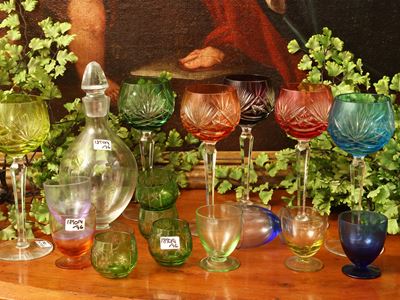 Set da aperitivo, composto da calici Arlecchino e ampolle in cristallo molato