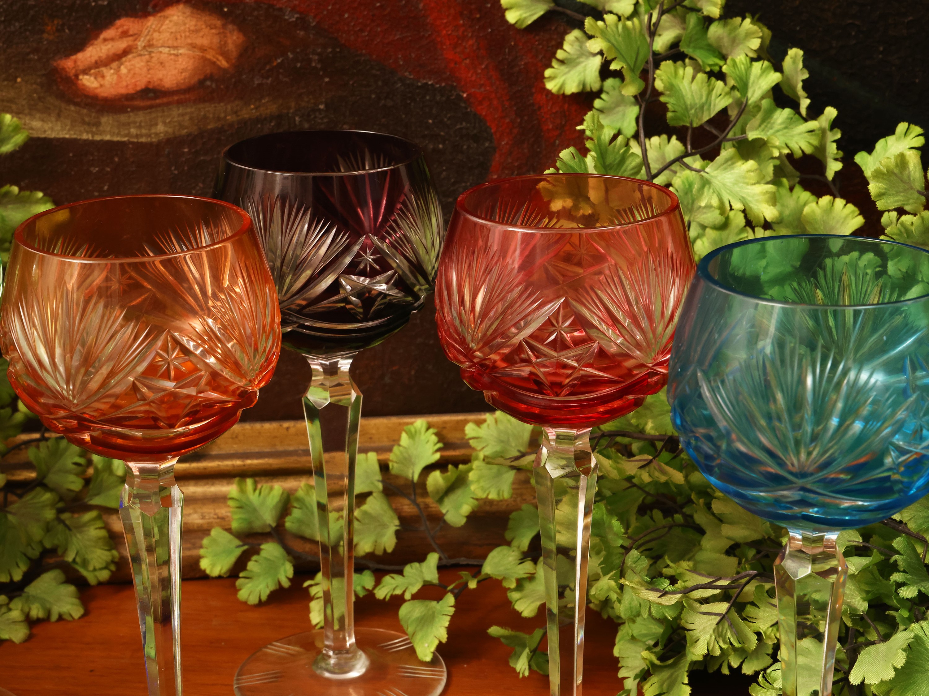 Set da aperitivo, composto da calici Arlecchino e ampolle in cristallo molato