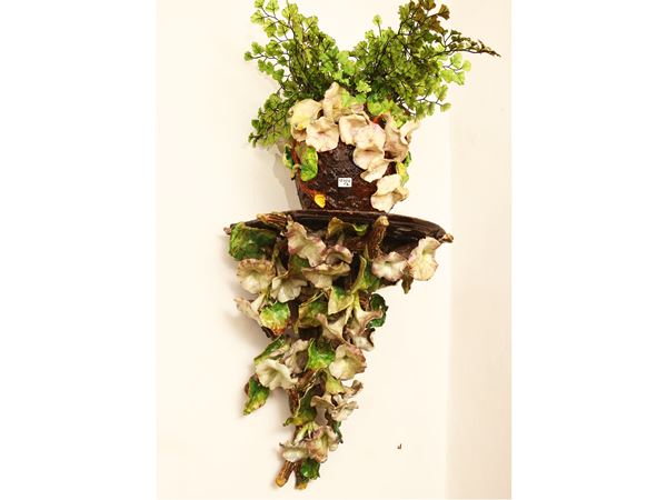Large wall shelf in polychrome ceramic