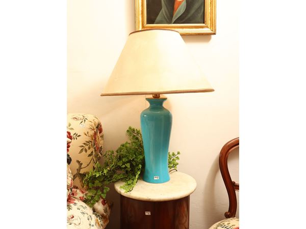 Coppia di lumi da tavolo in ceramica color turchese