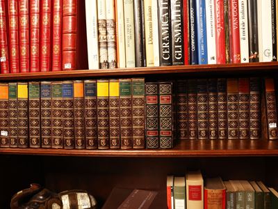 Biblioteca Letteraria e Storica, numerosi volumi rilegati in pelle ecologica