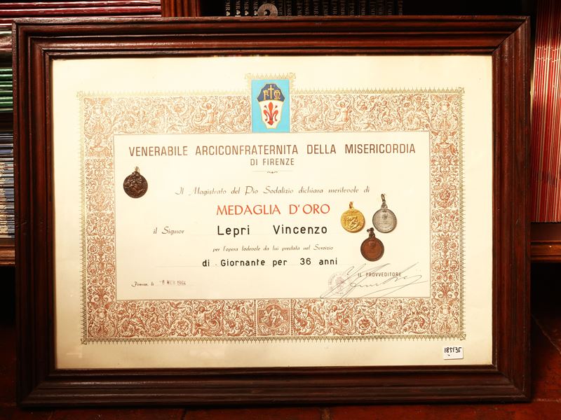 Encomio V. A. Misericordia di Firenze con medaglia in oro