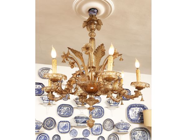 Grande lampadario in vetro soffiato di Murano