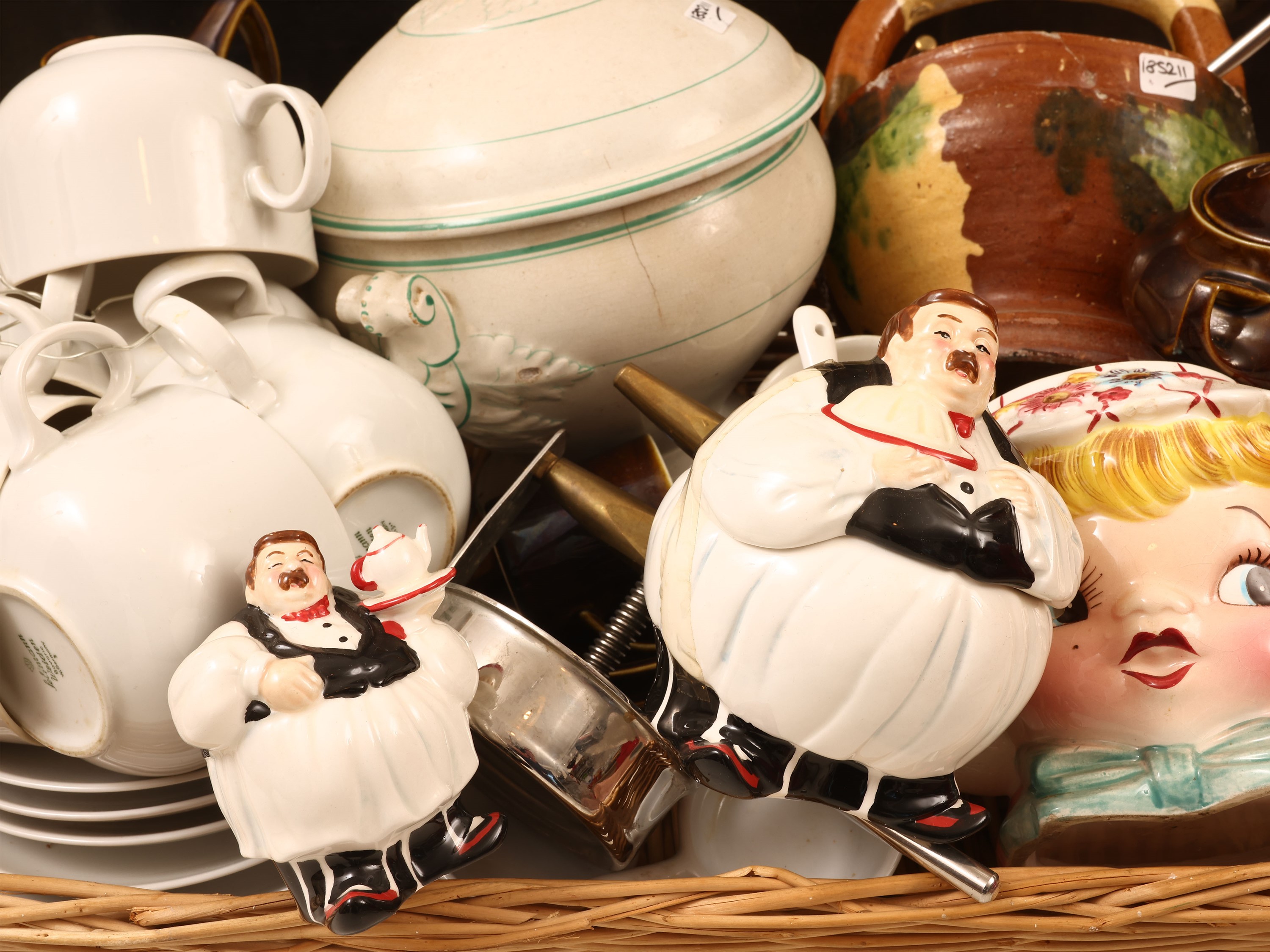 Oggetti da cucina e tavola, set di caffè in terracotta e zuppiera in terraglia Laveno