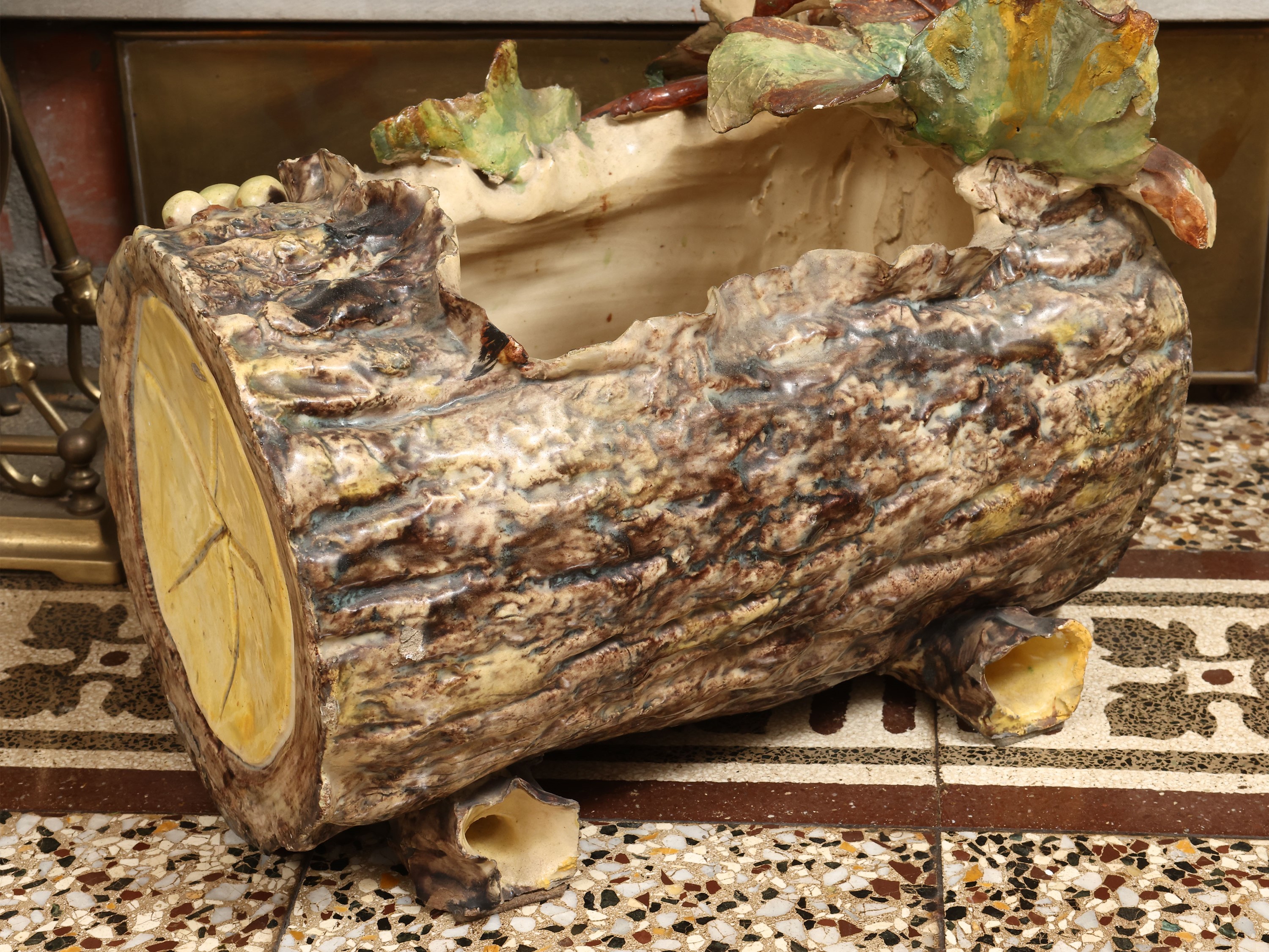 Fioriera Barbotine, ceramica policroma, inizio del XX secolo